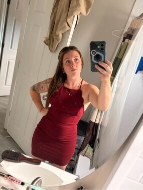 Lush Burgundy Halter Midi Bodycon Dress